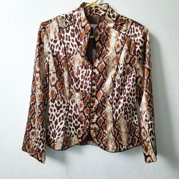 Cache Luxe Asian Animal Print Silk Jacket sz 8 New $258